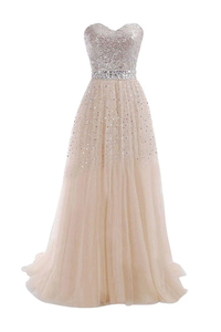 Anneprom Sweetheart Tulle Long Prom Dress With Beading Sequins APP0016