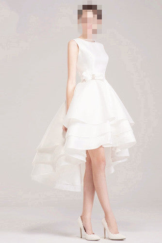 Anneprom Satin Beach Romantic Tiered Natural Slim Wedding Dress APW0133