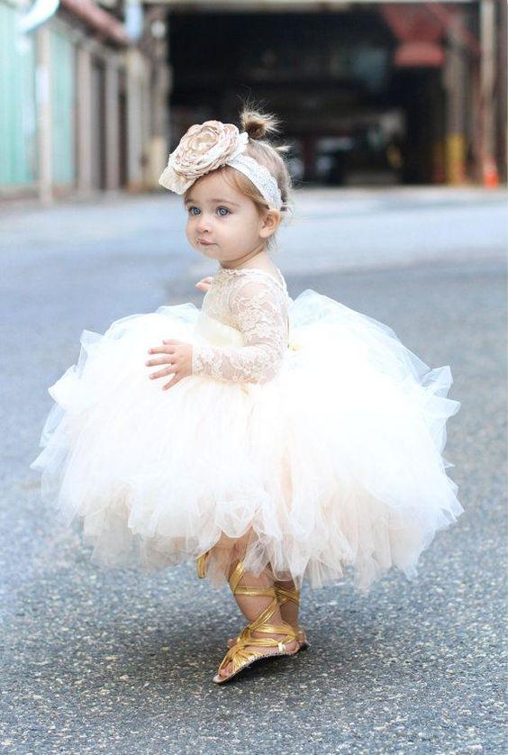 Anneprom Cute Ball Gown Lace Knee-length Flower Girl Dresses With Long Anneprom Cute Ball Gown Lace Knee-length Flower Girl Dresses With Long