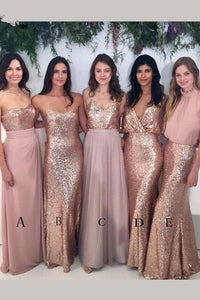 Anneprom Blush Pink Sparkly Mismatched Sequin Floor-length Diverse Styles Bridesmaid Dress APB0105
