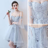 Anneprom Chic A-line Asymmetrical Scoop Tulle Applique Modest Prom Dress Bridesmaid Dress APB0111