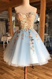 Anneprom Charming Light Blue Sweetheart Homecoming Dress With Appliques APH0010
