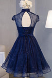 Anneprom Vintage Navy Blue Cap Sleeves Homecoming Dress Party Dresses APH0029