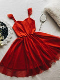 Anneprom Spaghetti Strap Red Short Prom Dress Mini Homecoming Dress APH0030