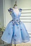 Anneprom Sky Blue Homecoming Dresses Butterfly Applique Short Prom Dress APH0031