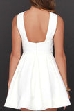 Anneprom A-Line Chiffon Satin White Short Prom Dress Homecoming Dress APH0037