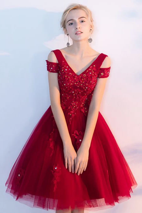 Anneprom Chic Homecoming Dresses Red Off-the-shoulder Tulle Cheap Shor Anneprom Chic Homecoming Dresses Red Off-the-shoulder Tulle Cheap Shor