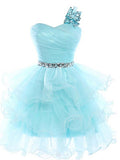 Anneprom prom dresses short,Blue A-line One Shoulder Short Mini Organza Homecoming Dress Short Prom Dresses APH0043