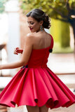 Anneprom A-line One Shoulder Homecoming Dress Red Short Prom Drsess APH0047
