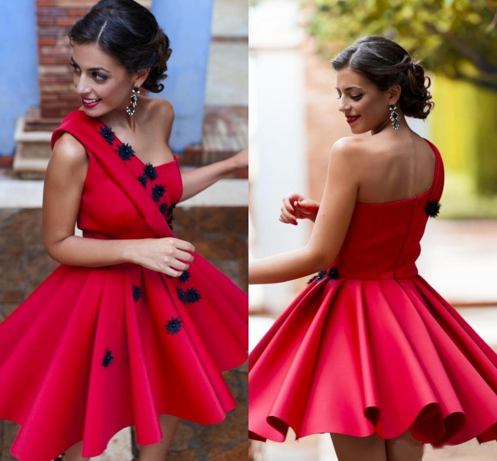 outcast homecoming dress One-Sleeve Red Cut Glass Mirror Cutout Short Cocktail Gown Homecoming –  SELINADRESS main image 0