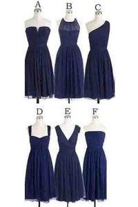 Anneprom Simple Cheap Short Navy Blue Chiffon Sleeveless Bridesmaid Dress APH0061