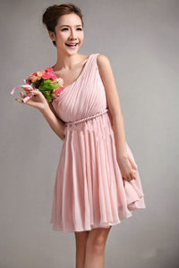 Anneprom Simple One Shoulder Short Chiffon Cheap Bridesmaid Homecoming Dresses APH0062