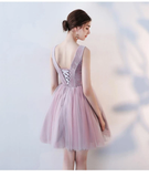 Anneprom Pink A Line V Neck Flowers Short Homecoming Dresses,Mini School Dress APH0064