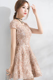 Anneprom Beautiful A Line Short Sleeves Mini Lace Homecoming Dresses APH0066