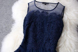Anneprom A-line Mini Navy Blue Sleeveless Crew Short Homecoming Dresses With Lace APH0070