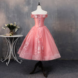 Anneprom Pink Tea Length Sweetheart Off Shoulder Prom Dress, Sweet 16 Dresses APH0077