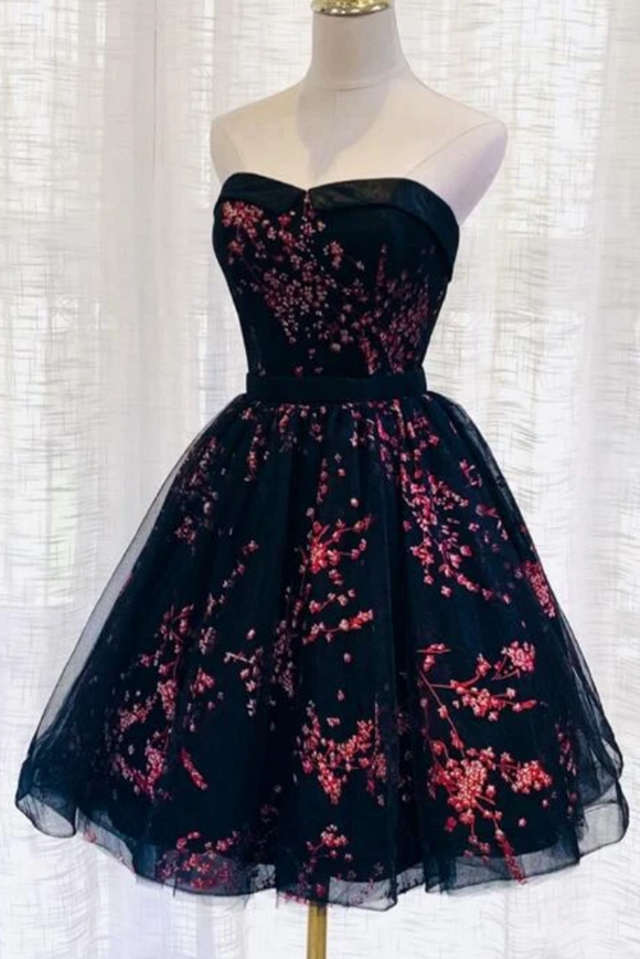 Anneprom Tulle Scoop Homecoming Dress, Lovely Black Party Dress APH0078