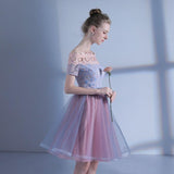 Anneprom Charming Homecoming Dresses Short A-line Off-the-shoulder Tulle Cheap Prom Dress APH0080