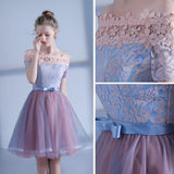 Anneprom Charming Homecoming Dresses Short A-line Off-the-shoulder Tulle Cheap Prom Dress APH0080