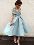 Anneprom A-line Simple Homecoming Dress Off-the-shoulder Satin Short Prom Dress APH0081