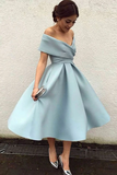 Anneprom A-line Simple Homecoming Dress Off-the-shoulder Satin Short Prom Dress APH0081
