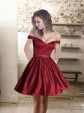 Anneprom A-line Off-the-shoulder Homecoming Dress Burgundy Short Prom Drsess APH0083