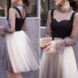 Anneprom A-line Short Prom Dress Black Starry Gradient Dress Homecoming Dress APH0086
