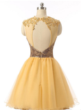 Anneprom Short Graduation Dresses Yellow Sequin Short Sexy Formal Evening Dress Custom Made APH0105