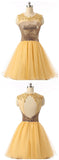 Anneprom Short Graduation Dresses Yellow Sequin Short Sexy Formal Evening Dress Custom Made APH0105