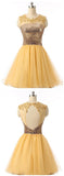 Anneprom Short Graduation Dresses Yellow Sequin Short Sexy Formal Evening Dress Custom Made APH0105