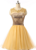 Anneprom Short Graduation Dresses Yellow Sequin Short Sexy Formal Evening Dress Custom Made APH0105