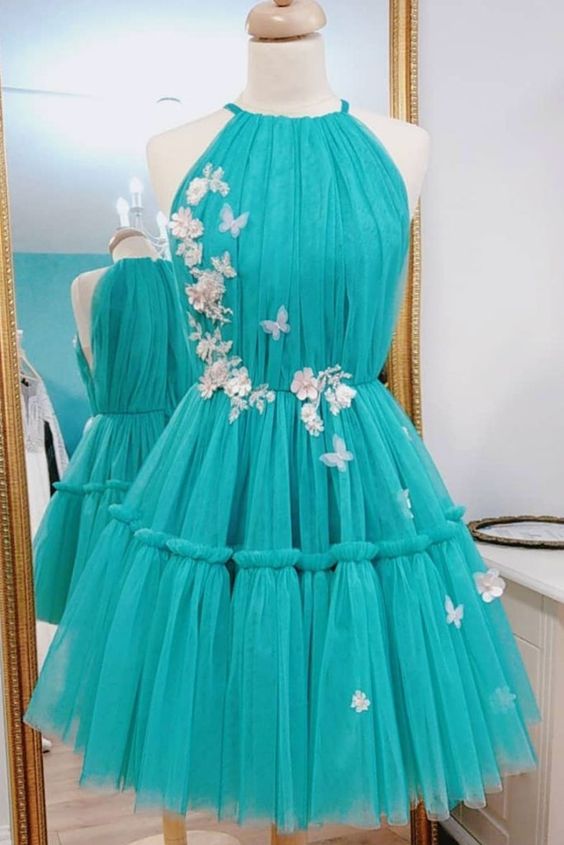 Anneprom Green Tulle Short Prom Dress Homecoming Dress APH0107