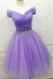 Anneprom A-line Cap Sleeve Beaded Short Prom Dress Lilac Homecoming Dress APH0111