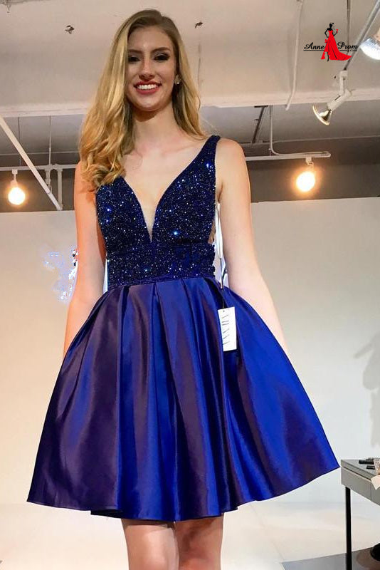 Anneprom A-line Short Prom Drsess Royal Blue Homecoming Dresses APH0115