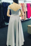 Anneprom Off-The-Shoulder Sweep Train Grey Chiffon Prom Dress With Appliques APP0226