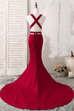 Anneprom Elegant Red Mermaid Plunging V-Neck Prom Evening Dresses APP0243