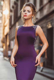 Anneprom Neckline Satin Purple Mermaid Evening Dresses With Beadings APP0251