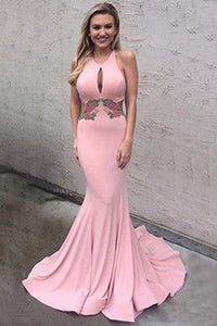 Anneprom Pink Memaid Open Back Prom Dresses, Cheap Backless Prom Dresses APP0256