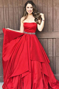 Anneprom Strapless Red A-Line Taffeta Long Prom Dresses With Beaded APP0263