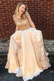 Anneprom A-Line Scoop Floor-Length Satin Pocket Prom Dress With Beading APP0267