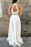 Anneprom A-Line Round Neck Open Back White Prom/Party Dress With Beading  APP0271