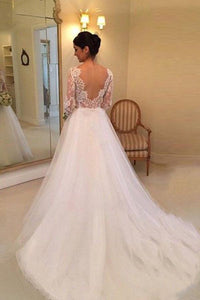 Anneprom A-Line Long Sleeves Beading Lace Court Train Wedding Dress APW0063