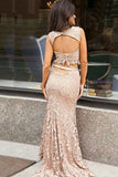 Two Piece Lace Open Back Prom/Evening Dress With Sequins