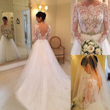 Anneprom A-Line Long Sleeves Beading Lace Court Train Wedding Dress APW0063