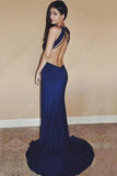 Anneprom Sexy Cheap Backless Side Slit Royal Blue Mermaid Prom Dress APP0290