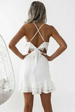 Anneprom Sheath Spaghetti Straps Pleated White Satin Homecoming Dress APP0296