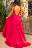Anneprom Gorgeous A-Line V-Neck Red Long Prom Dress Evening Dress APP0314