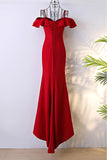 Anneprom Off Shoulder Classy Long Red Mermaid Prom Dress With Train APP0323