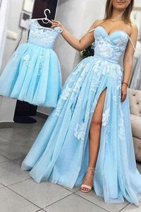 Anneprom Charming Sweetheart Split Blue Lace Appliques Long Prom Dresses,Pretty Evening Dresses APP0346