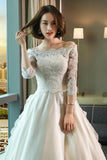 Anneprom Modest 3/4 Sleeve Off the Shoulder A Line Lace Wedding Dress APW0250